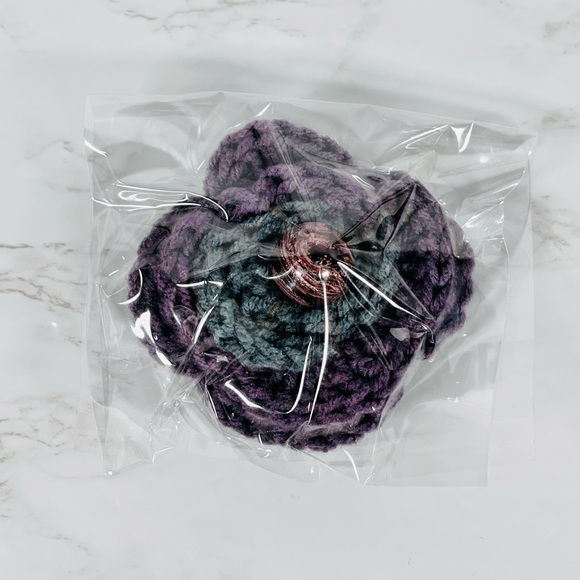 Purple & Gray Crochet Flower Bag Charm - Picture 5 of 5